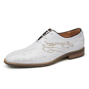 Zapatos Oxford de Vestir para Hombre, de Cuero Genuino Blanco, con Punta Puntiaguda, con Cordones, Transpirables, para Oficina y Carrera Profesional, con Logotipo Grabado en la Parte Superior - Product Image 5