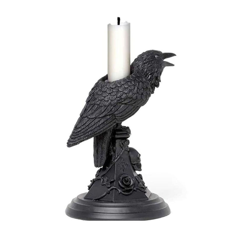 Bougeoir En Résine Chouette Corbeau Figurine Photophore