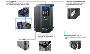 อินเวอร์เตอร์ Delta 37kW 50HP 460V แบบสามเฟส/เฟสเดียว รุ่น VFD370CP4EB-21 ระบบควบคุมเวกเตอร์ สำหรับพัดลม HVAC ปั๊มน้ำ ระบบบำบัดน้ำ - Product Image 5