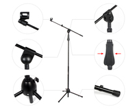 Support de microphone pliable HEBIKUO M-786 - Noir avec boîte intérieure colorée - Directement de l'usine