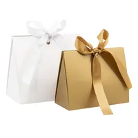 Petit sac en papier imprimé personnalisé, sachet réutilisable de luxe, emballage de cadeau de mariage, avec nœud