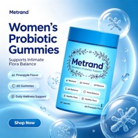 Gummies probiotiques pour femmes Metrand, saveur ananas, 60 unités, complément alimentaire quotidien pour l'équilibre de la flore intime féminine