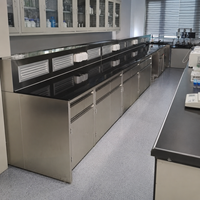 Banc de travail de laboratoire de chimie humide, mobilier de laboratoire, table de laboratoire en acier inoxydable avec armoires de rangement intégrées