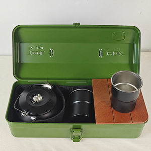 ハイキング用緑色キャリーケース収納ボックス、ポータブルキャンプ用金属ボックス、ティーセット、アラビアティーセット（ケトル、カップ、ストーブ付き） - Product Image 6