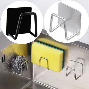 Support mural de cuisine en gros et organisateur de rangement en acier inoxydable auto-adhésif avec égouttoir et porte-éponges - Product Image 1