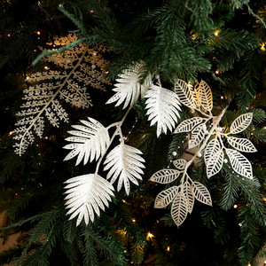 Artificial Glitter <b>Gold</b> Plant Leaf Branch Ornaments <b>Christmas</b> <b>Tree</b> Hanging Holiday Party <b>Christmas</b> New Year Decoration - Product Image 2