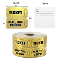 Vente en gros de 500 paires par rouleau de billets dorés, billets de tombola en feuille d'or double rouleau pour événements, carnavals, concours