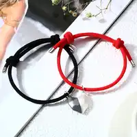 1Pair Two halves Heart Magnetic Bracelet Steel Pendant Couple Bracelets for  Lover Friendship Bracelets Braid Rope Magnet Jewelry