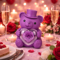 Boîte cadeau artisanale en forme d'ours avec fleurs roses, design surprise rotatif pour filles, pour Noël, la fête des mères, Thanksgiving, la Saint-Valentin