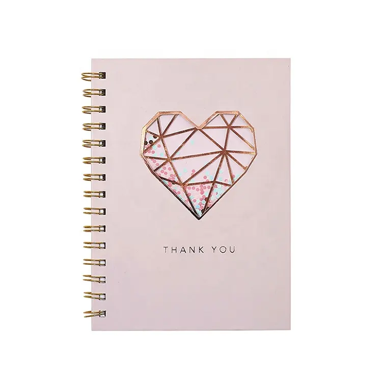 Custom Printing Cute Rose Gold Foil Hardcover Spiral Journal, Wholesale Writing Paper Notebook With Shakers