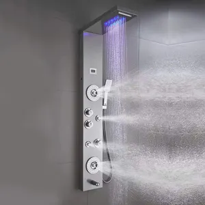 coluna duche fuz发光二极管轮状淋浴套装不锈钢发光二极管淋浴面板瀑布雨淋浴水龙头套装水疗
