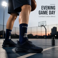 Chaussettes de basketball à motif lettres marine, en coton peigné, pour le sport et les séances de basket en soirée, marque privée, commande en gros