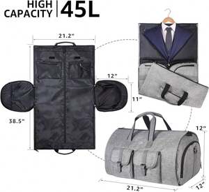 Free Sample Foldable Dustproof Nylon <b>Travel</b> <b>Garment</b> Duffle <b>Bag</b> with Zippers 2-in-1 Suit Luggage - Product Image 4