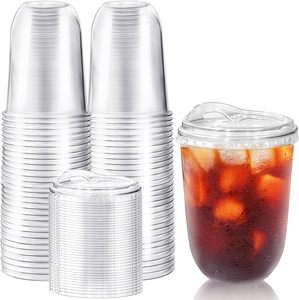 Gobelets en plastique transparent PET avec couvercles, logo personnalisé imprimé, 10/12/14/16/18/20 oz, fond en U, paroi simple, diamètre 90 mm, pour café glacé - Product Image 1