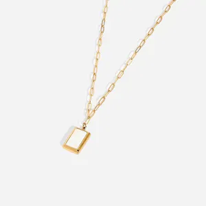 Square White Seashell Pendant Clavicle Chain Necklace Female Titanium Steel Plated 18K Real Gold Jewelry For women