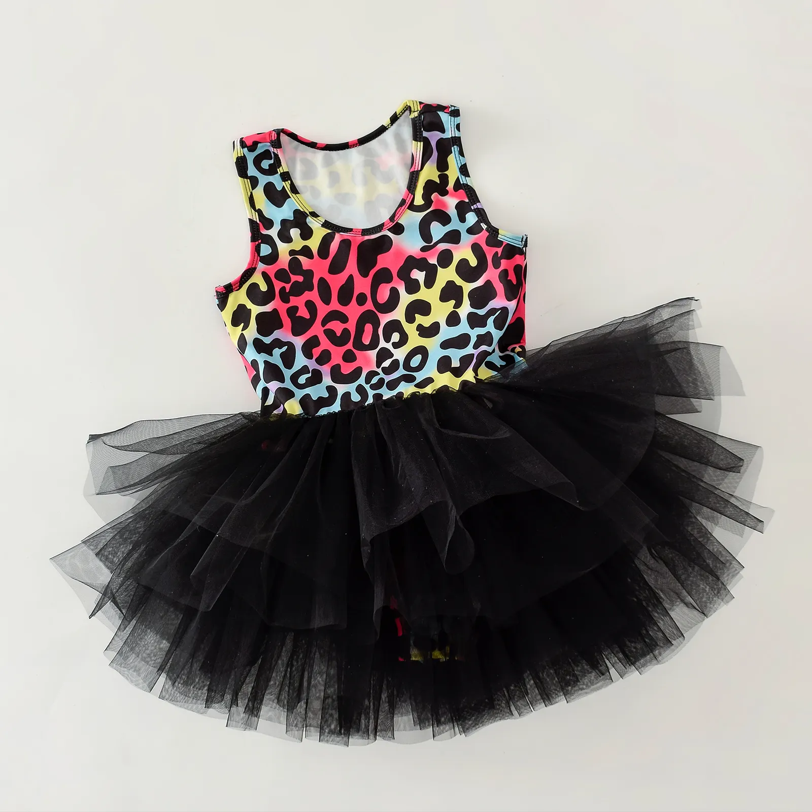 Vestido tutu de dança infantil para meninas, saia de balé elegante, sem mangas, conjunto de malha de tule fofo, collant, roupas, vestidos