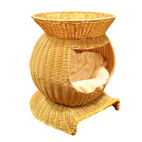 Panier pour animaux de compagnie à double couche, écologique, durable, en rotin PP tressé, résistant aux griffures, lavable, ventilé, pour chatons d'intérieur
