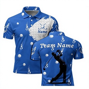Men's Blue Golf Polo Shirt Short Sleeve Digital Printed Breathable Knitted Team Name Design - Product Image 1