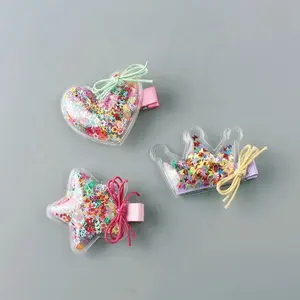 Hot selling transparent baby hair clips star hairpin love crown hairpin