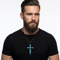 Pendentif en pierre TIZTI, acier inoxydable étanche avec incrustation de turquoise pleine et concassée, croix religieuse, collier pour homme