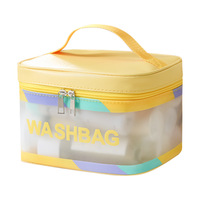 Sac de rangement cosmétique en PVC coloré, grande capacité, étanche, avec fermeture éclair et poignée