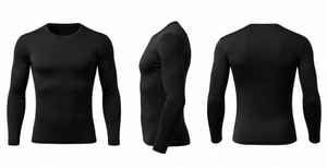 T-shirt de compression solide Performance Pro pour homme - Manches longues, col rond, coupe régulière, élasthanne/coton, respirant, séchage rapide, léger - Product Image 2