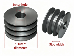 Polea Plana Tipo A de 3 Ranuras, Eje Sólido de 80 mm de Diámetro y 24 mm de Diámetro Interior para Motor Reductor - Product Image 1