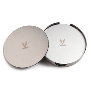 Personalized Name 6 Pcs Round Silver Engraved Laser Metal Coaster <b>Set</b> - Product Image 3