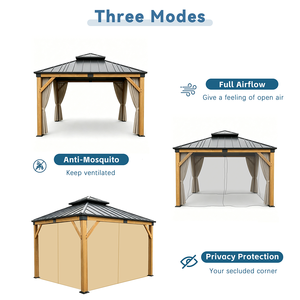 Gazebo à double étage en bois de cèdre naturel <span class=keywords><strong>avec</strong></span> rideaux d'intimité, toit en acier galvanisé, pavillon extérieur - Product Image 5