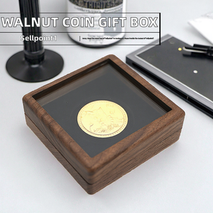 <b>Square</b> Black ACACIA Wood Modern Luxury Challenge Coin Presentation Display Gift Box Commemorative Coin Holder Living Room - Product Image 2