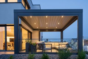 ศาลาพักผ่อนกลางแจ้งแบบมีหลังคาปรับได้ ดีไซน์หรูหรา พร้อมไฟ LED  โครงสร้างอะลูมิเนียม  ระบบมอเตอร์  แบบยั่งยืน - Product Image 4