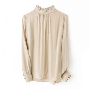 Top holgado Real Shot para mujer, camiseta informal de seda 2025 con cuello de encaje Vintage, estilo tejido de manga larga - Product Image 5