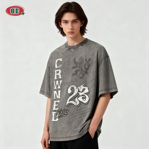 T-shirt Grafiche Vintage Oversize in Cotone Lavato con Acido, Stampa Personalizzata, Logo Personalizzato, T-shirt Basic da Uomo - Produttori di <span class=keywords><strong>Abbigliamento</strong></span> - Product Image 2