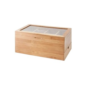 Wooden <b>Tea</b> <b>Box</b> With Drawer Storage Organizer For <b>Tea</b> Bags Coffee Sugar Packets Rectangle Natural Wood Color Hand Carved - Product Image 4