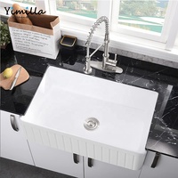 Évier de cuisine de style américain de haute qualité, kit de vidange pour évier de cuisine, évier simple en céramique d'argile réfractaire moderne avec grille
