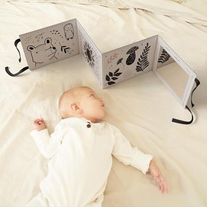 Crinkle điền & độ tương phản cao Thiết kế màu đen và trắng Montessori đồ chơi kích thích bé an toàn gương mềm Tummy thời gian cuốn sách - Product Image 4