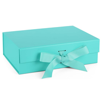 Boîtes cadeaux en papier pliables magnétiques avec ruban, en carton rigide bleu recyclable, pour cosmétiques, vêtements, perruques, avec logo personnalisé