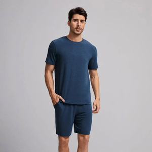 Wholesale Custom Cozy Soft <strong>Men</strong> Pajamas Set Short Sleeve <strong>Mens</strong> Loungewear Sleepwear T-shirt Tee <strong>Pyjamas</strong> - Product Image 1