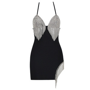 Personnalisé de haute qualité dames robes de bal élégant contraste maille paillettes diamant décoration dentelle fête robe de soirée pour les femmes - Product Image 1