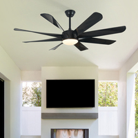 Ventilateur de plafond moderne HSG modèle 804, 62 pouces, moteur électrique DC, lumière intégrée, télécommande, 8 pales, matériau plastique, minuterie, pour maison et hôtel