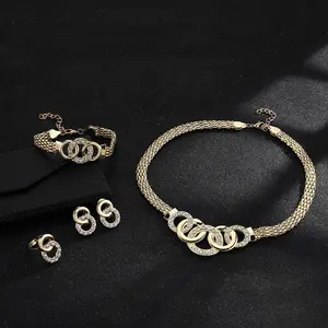 DAIHE 2024 Schlussverkauf Schmuck Diamants ringe Halskette-Set Herzstück Ohrringe Armband Ring vier Stück vergoldet für Damen