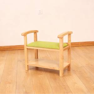 Banc de salle à manger en bois massif avec coussin vert, design rustique confortable pour ensemble de salle à manger - Product Image 1