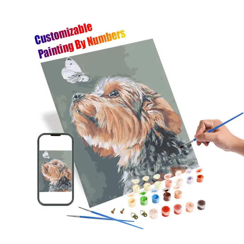 Kit de pintura moderna por números para cães DIY pintura a óleo por números animais acrílico