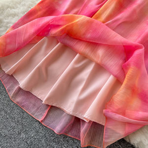 Vestido Halter Coqueta Francés para Mujer, Vestido Floral 3D con Estampado de Acuarela y Cintura Ajustable para Vacaciones en la Playa - Product Image 6