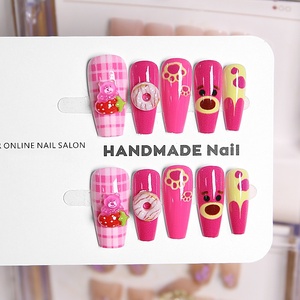 Faux ongles à presser pour enfants, motif dessin animé mignon, forme cercueil, en ABS, réutilisables, pour filles, usage quotidien estival, fête des enfants, fête d'anniversaire - Product Image 3