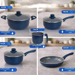 Modern 8-Piece Non-Stick Cookware Set Navy Blue Ceramic Coated Pots <b>Pans</b> Glass <b>Lids</b> Plastic Handles Induction Compatible - Product Image 2