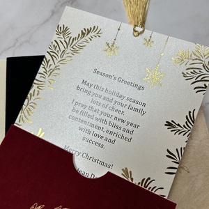 Biglietti d'<span class=keywords><strong>auguri</strong></span> personalizzati in velluto con maniche tascabili e carte regalo con nappe realizzate in materiale cartaceo resistente - Product Image 3