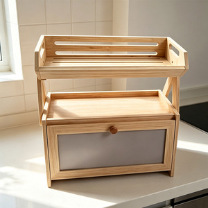 Boîte à pain en bambou avec étagère de rangement pour cuisine, pain, collations, fruits, légumes - Product Image 3