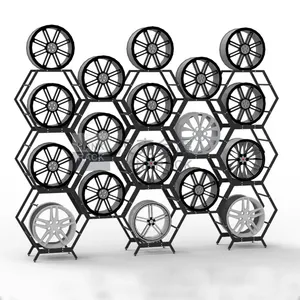 Car wheel display stand Ready to Ship Honeycomb Shape Display Stand for Car Wheel Rims Hexagonal Wheel Rack