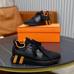 Men's Polished Daily Casual <b>Sneakers</b> Lightweight <b>Leather</b> Panel Moisture Wicking Interior Elastic Shock Dissipation Daily Wear - Product Image 1